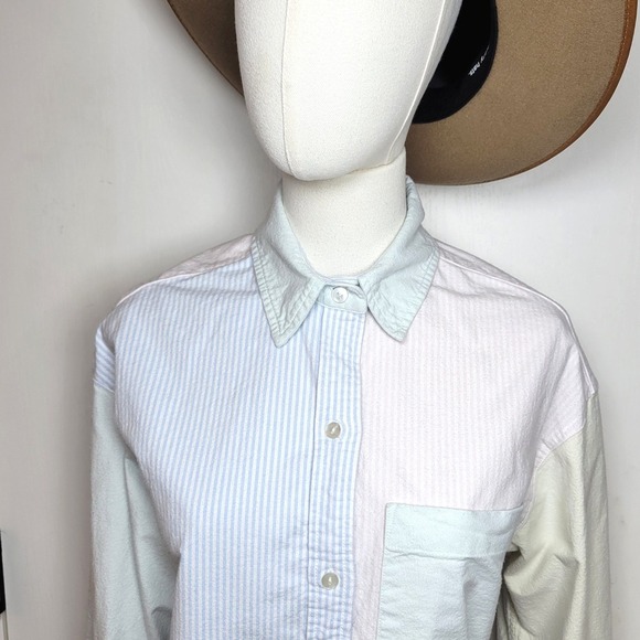 Abercrombie & Fitch Oversized Pinstripe Colorful Colorblock Button Up Size XS - Picture 3 of 10